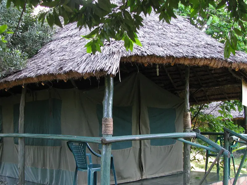 Thatched safari tent at a Kenyan tented camp